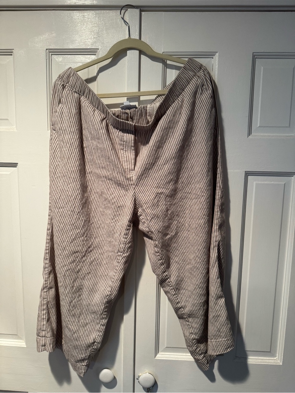 J. Jill Cream and Gray Pinstripe Wide-Leg Pants